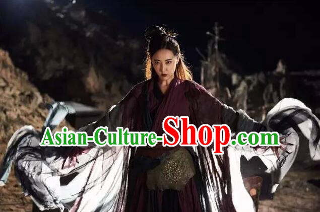 China Wuxia TV the Legend of the Condor Heroes Mei Chaofeng Wine Red Outfit Ancient Swordswoman Costume