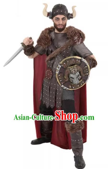 Top Halloween Party Costume Stage Performance Northern Europe Warrior Clothing Cosplay Vikings Pirate Brown Outfit