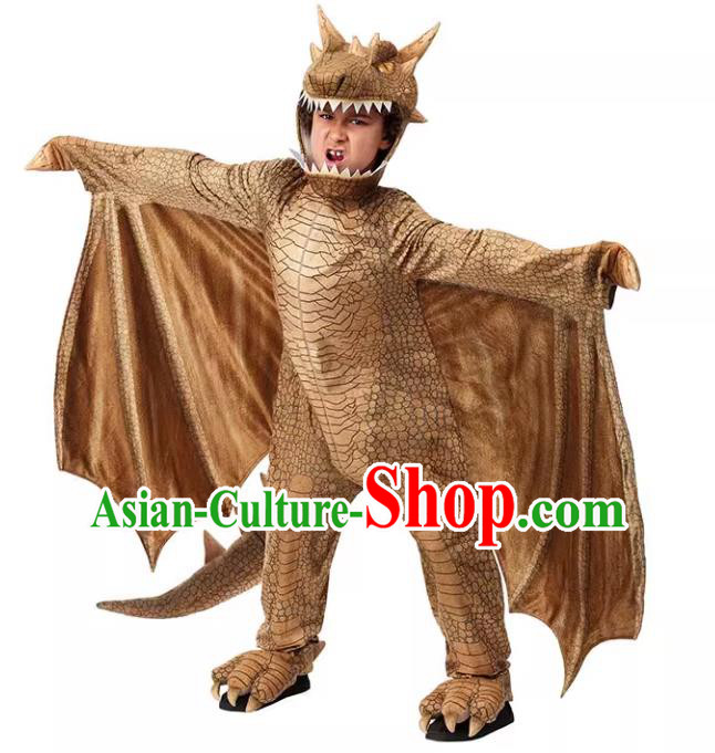 Top Halloween Party Costume Children Stage Performance Jurassic Dinosaur Clothing Cosplay Pterosaur Brown Outfit