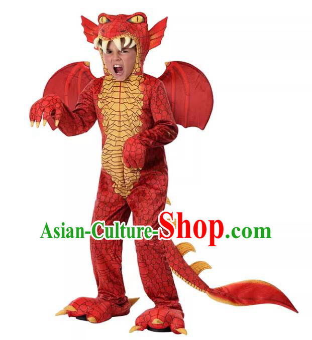 Children Cosplay Charizard Red Outfit Top Halloween Fancy Party Costume Stage Performance Jurassic Dinosaur Clothing