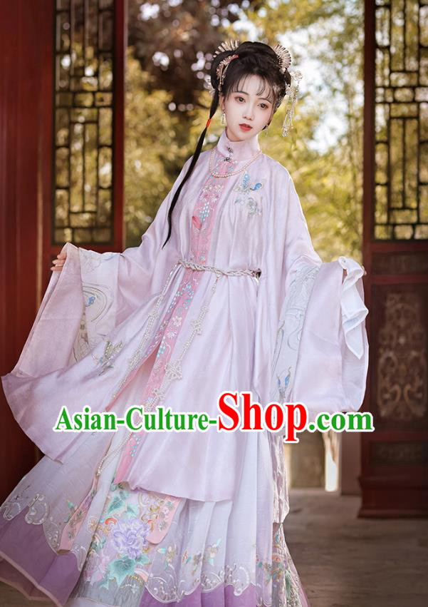 China A Dream in Red Mansions Lin Dai Yu Dress Traditional Embroidered Hanfu Ancient Ming Dynasty Young Beauty Costumes