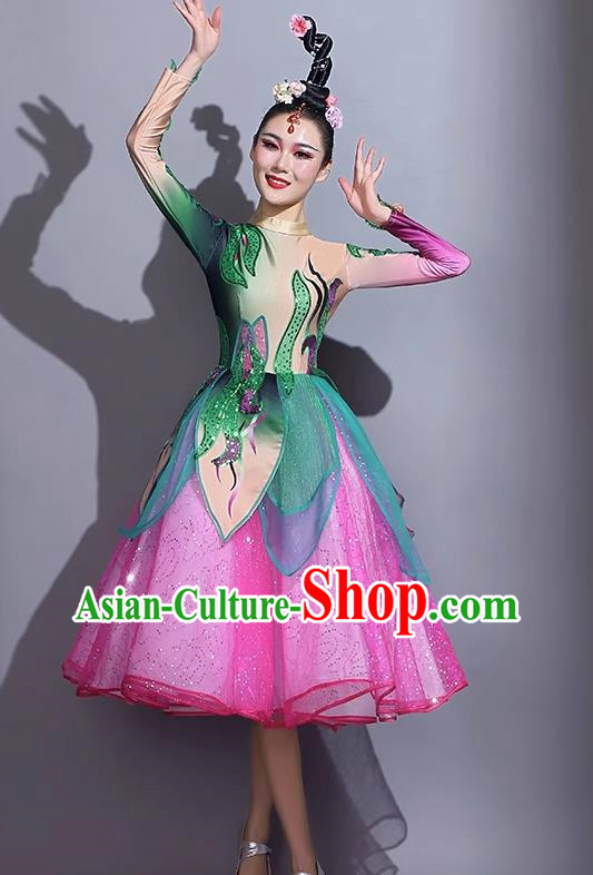 Modern Dance Short Skirt Performance Costume Mid Length Dance Skirt Opening Dance Costume Backup Dance Square Dance Competition Fan Dance