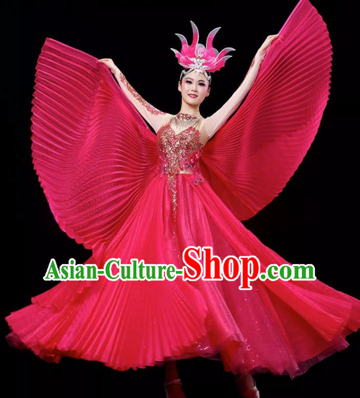 Rose Red Opening Dance Large Swing Skirt Dance Costume Large Party Stage Costume Performance Costume Long Skirt Tutu Skirt Wings