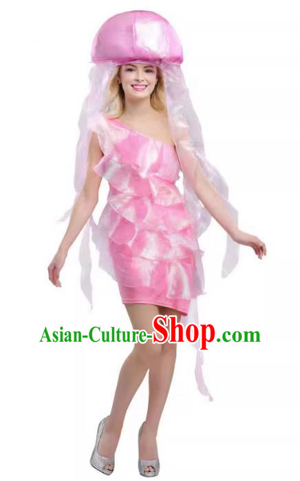 Halloween Stage Performance Clothing Fancy Ball Marine Theme Costume Cosplay Jellyfish Pink Dress