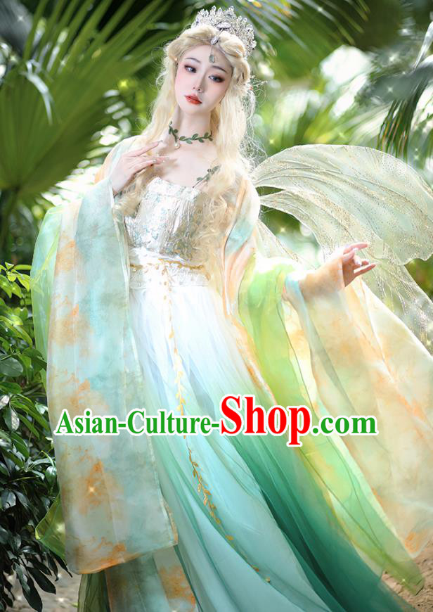 Fairy Si Teng Green Hezi Dress Queen Hanfu China Ancient Goddess Clothing