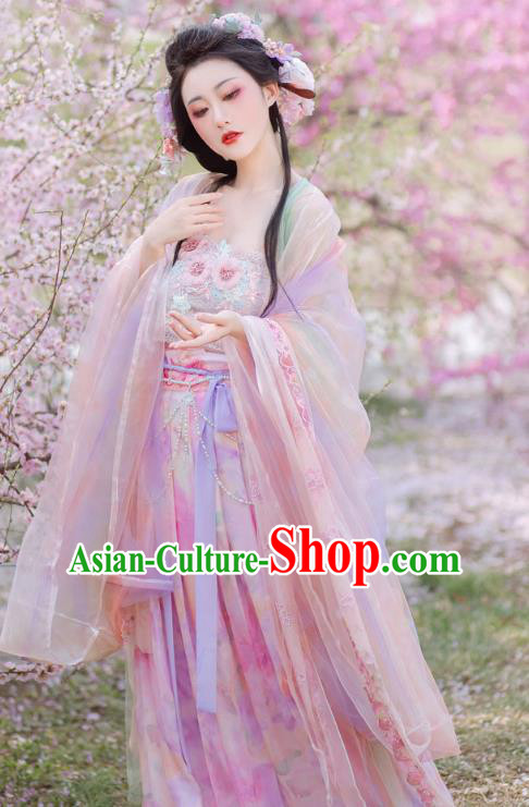Pink Gradient Purple Dress China Ancient Dancing Woman Hanfu Clothing Tang Dynasty Hezi Qun Costumes