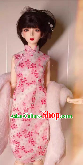Top Figurine Qipao Clothing Sexy Girl Pink Cheongsam Customize Handmade BJD Costume