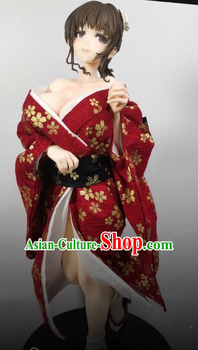 Customize Handmade BJD Costume Figurine Clothing Sexy Girl Asami Akabha Red Kimono