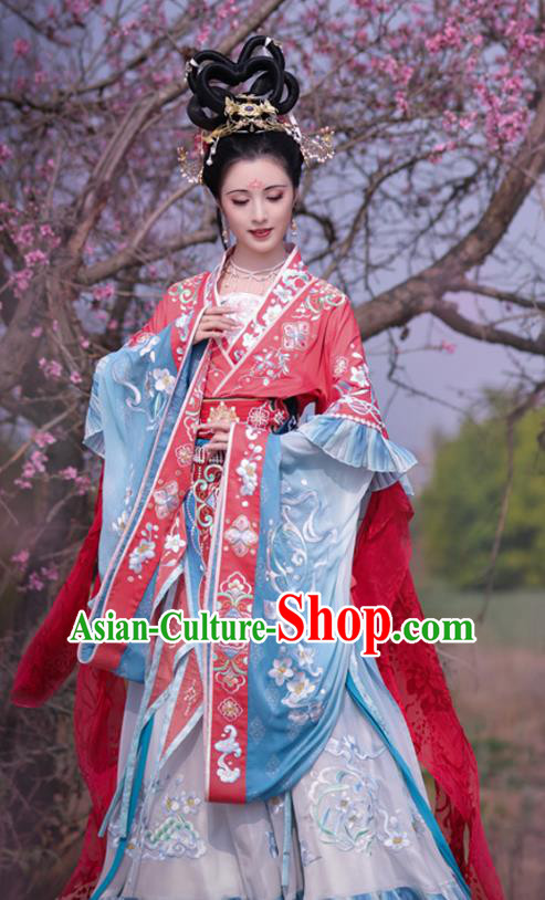 China Southern and Northern Dynasties Court Woman Costumes Traditional Hanfu Jiao Yu Dress Ancient Luo River Goddess Clothing