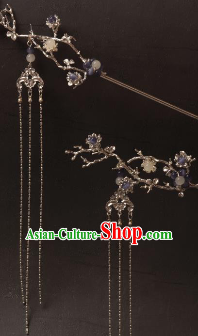 Chinese Ancient Princess Tassel Hairpin Top Hanfu Hair Jewelry Handmade Golden Branch Headgear