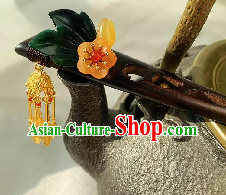 Christmas Gift Chinese Handmade Ebony Hairpin Traditional Hanfu Wood Hair Stick Cheongsam Jade Hair Jewelry