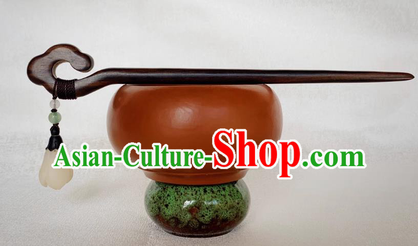 Cheongsam Hair Jewelry Handmade Christmas Gift Chinese Hanfu Jade Mangnolia Headgear Traditional Ebony Hairpin