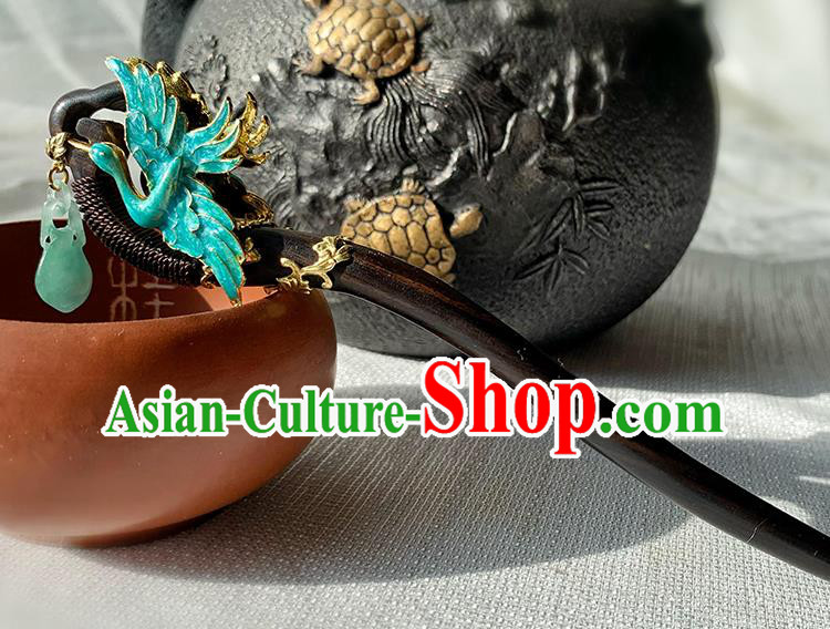 Traditional Ebony Hairpin Cheongsam Hair Jewelry Handmade Christmas Gift Chinese Hanfu Cloisonne Crane Headgear