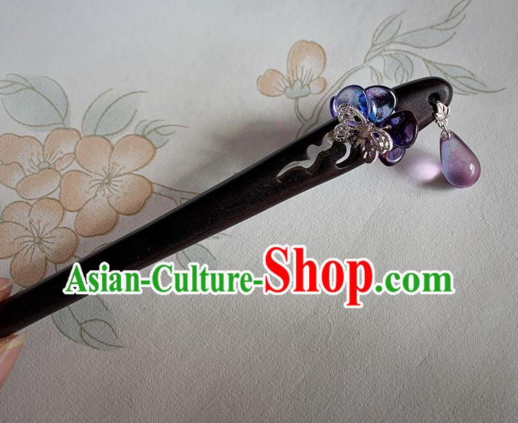 Traditional Ebony Hairpin Handmade Cheongsam Hair Jewelry Christmas Gift Chinese Hanfu Purple Glass Headgear