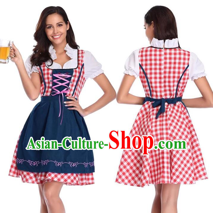 German Beer Waitress Blue Dress European Munich Stage Performance Costume Traditional Bavarian Clothing