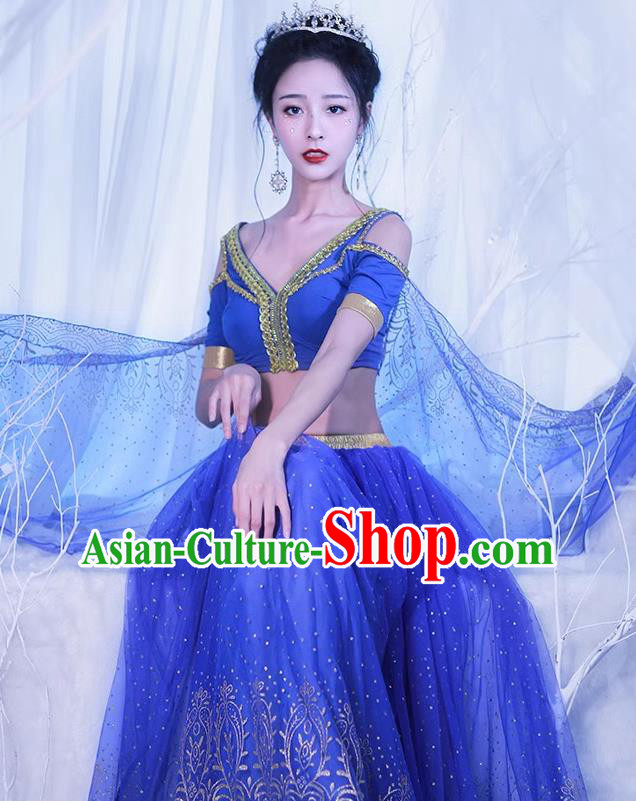 Top Belly Dance Blue Dress Stage Performance Costume Arab Middle East Princess Clothing