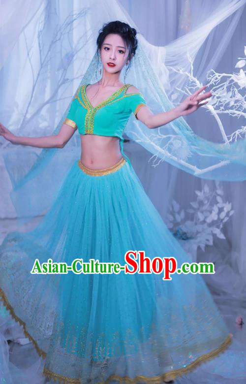 Arab Middle East Princess Clothing Top Belly Dance Light Green Dress Stage Performance Costume