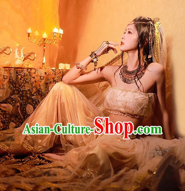 Stage Performance Costume Arab Middle East Princess Clothing Top Belly Dance Light Golden Outfit
