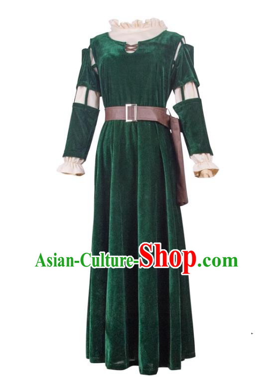 European Retro Clothing Top England Princess Green Velvet Dress Christmas Stage Performance Costume