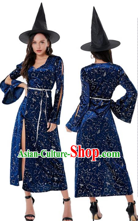 Top Cosplay Witch Blue Dress Christmas Drama Performance Costume Halloween Party Vampire Clothing