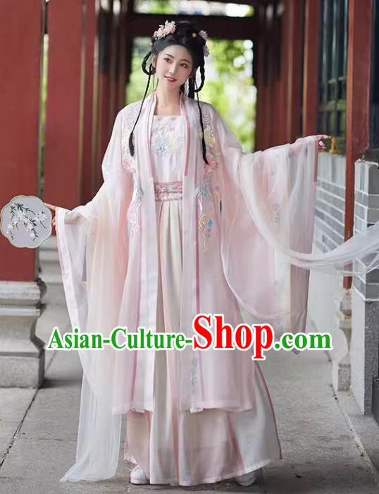 China Ancient Royal Princess Costumes Embroidered Pink Qiyao Ruqun Song Dynasty Woman Hanfu Clothing