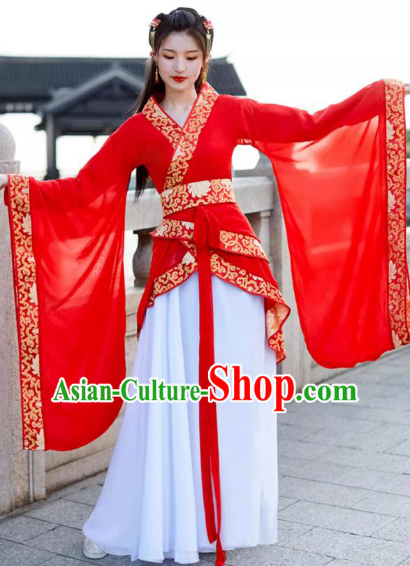 China Ancient Dance Costume Red Hanfu Quju Dress Han Dynasty Young Woman Clothing