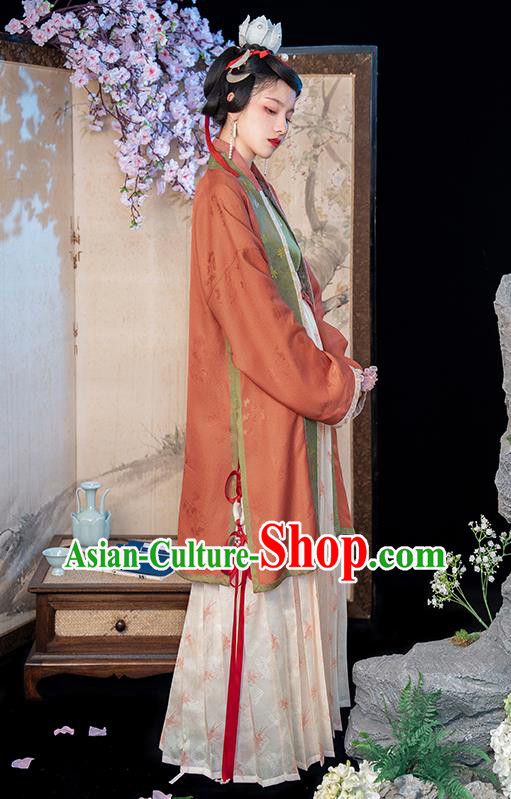 China Song Dynasty Noble Lady Costumes Red Cape Top and Skirt Traditional Hanfu Dress Ancient Princess Clothing Complete Set
