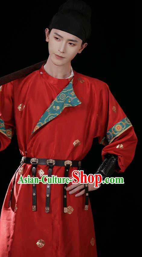 China Ancient Swordsman Costumes Traditional Wedding Hanfu Red Robe Tang Dynasty Groom Clothing