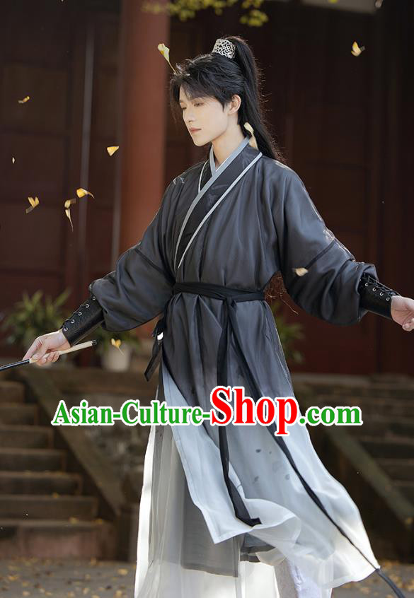 China Male Black Hanfu Ancient Swordsman Clothing Song Dynasty Young Hero Historical Costumes