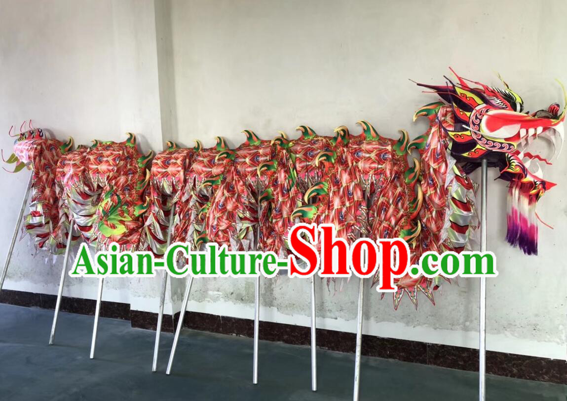 Professional Parade Dragon Dance Fluorescent Costume Chinese Celebration Red Dragon Props