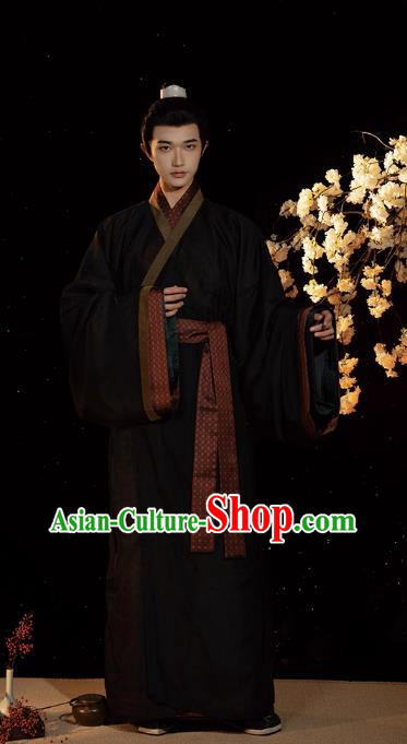 China Traditional Hanfu Male Straight Front Robe Ancient Royal Prince Clothing Han Dynasty Scholar Costumes Complete Set