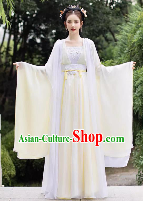 China Classical Dance Clothing Yellow Wide Sleeve Flow Fairy Dress Ancient Princess Costume Traditional Hanfu