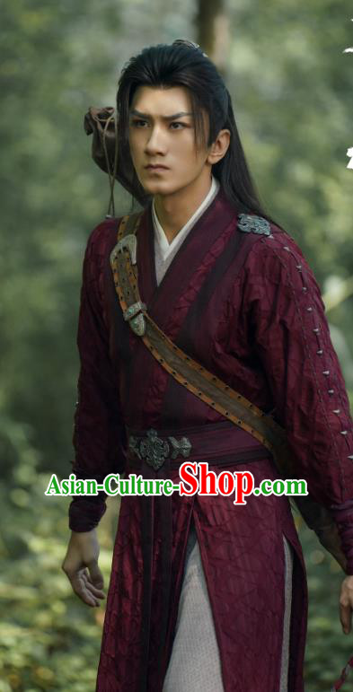 China Ancient Young Warrior Dark Red Costumes TV Series Mysterious Lotus Casebook Swordsman Di Feisheng Replica Clothing
