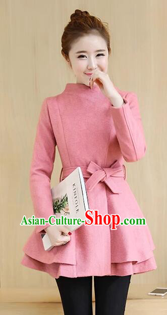 Winter Female Pink Jacket Elegant Woolen Slim Dress Woman Plus Size Costume