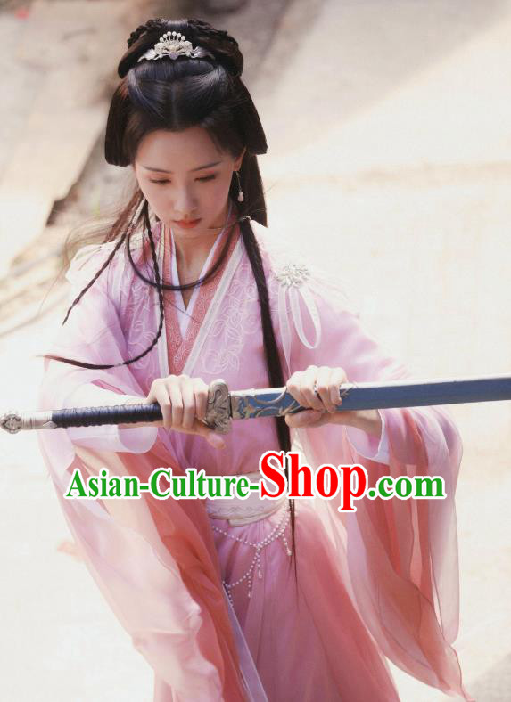 China TV Series Ancient Princess Replica Costumes Mysterious Lotus Casebook Swordswoman Qiao Wanwan Pink Dress