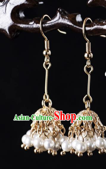 China Ming Dynasty Empress Ear Accessories Ancient Bride Pearl Earrings Handmade Hanfu Jewelries