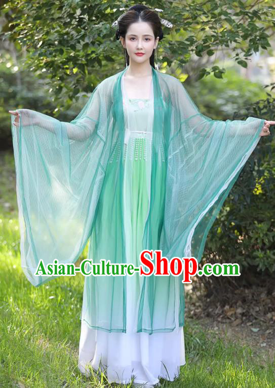 China Ancient Fairy Clothing Tang Dynasty Female Replicate Clothing Traditional Hanfu Green Hezi Dress