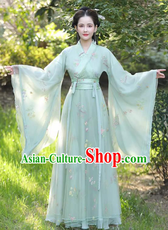 China Song Dynasty Princess Costume Ancient Clothing Traditional Wide Sleeve Green Hanfu Dress