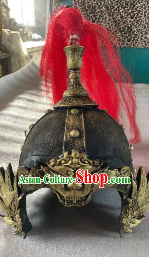 China Han Dynasty Warrior Headwear Ancient General Helmet Handmade Cosplay Officer Hat