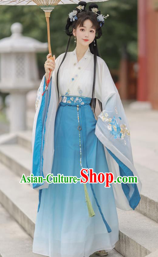 China Ancient Goddess Costume Wei Jin Dynasty Princess Clothing Traditional Hanfu Blue Dress