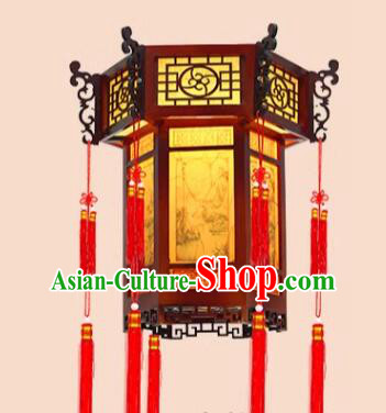 China Classical Landscape Painting Palace Lantern New Year Lantern Handmade Wood Lamp