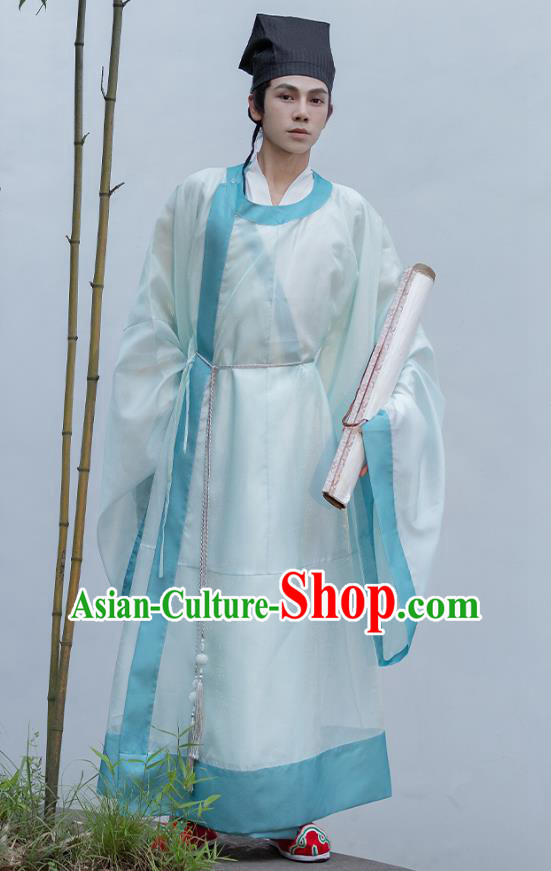 China Ancient Scholar Clothing Song Dynasty Young Man Costume Traditional Hanfu Round Collar Robe