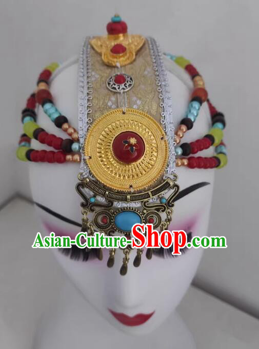 Top Wedding Headpiece Handmade Tibetan Hair Jewelry China Zang Nationality Folk Dance Headwear