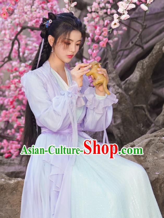 China Ancient Fairy Costumes Traditional Hanfu Romance Drama The Journey of Chong Zi Purple Dress