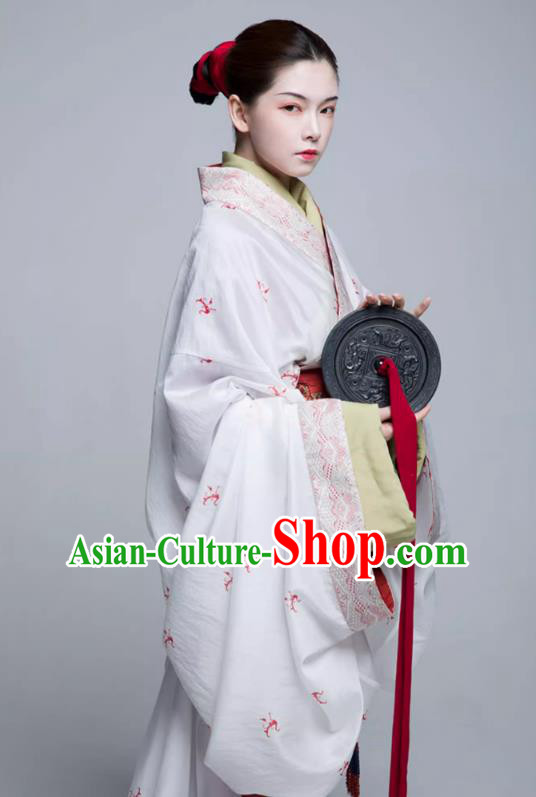China Warring States Period Noble Woman Clothing Ancient Palace Empress Costumes Traditional Hanfu White Dresses