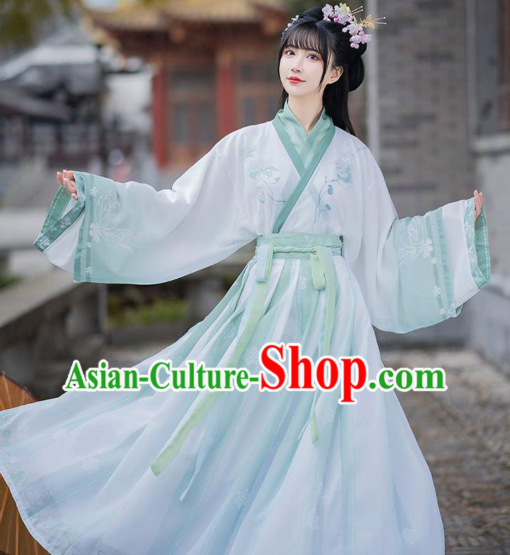 Chinese Jin Dynasty Young Lady Costumes Light Green Hanfu Dress Ancient Fairy Princess Clothing