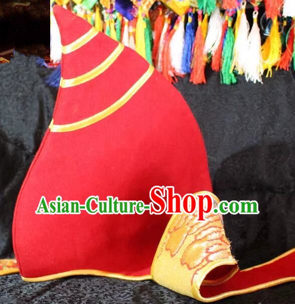 Pandit Master Headdress Handmade Living Buddha Headwear Traditional Tibetan Monk Red Hat