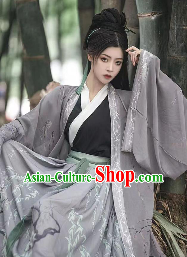 Chinese Jin Dynasty Young Hero Clothing Traditional Grey Hanfu Dress Ancient Swordsman Costumes