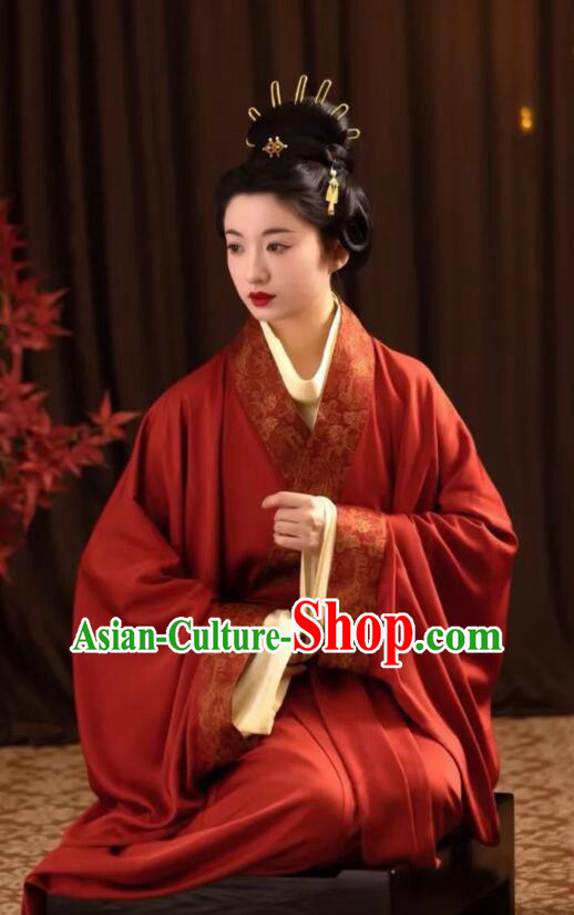 Chinese Ancient Beauty Costumes Classical Dance Red Dress Han Dynasty Curving Front Robe