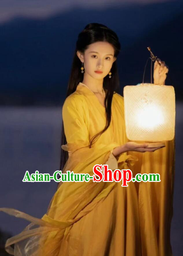 Chinese Ancient Fairy Princess Costumes Swordswoman Yellow Hanfu Dress Jin Dynasty Young Lady Garments